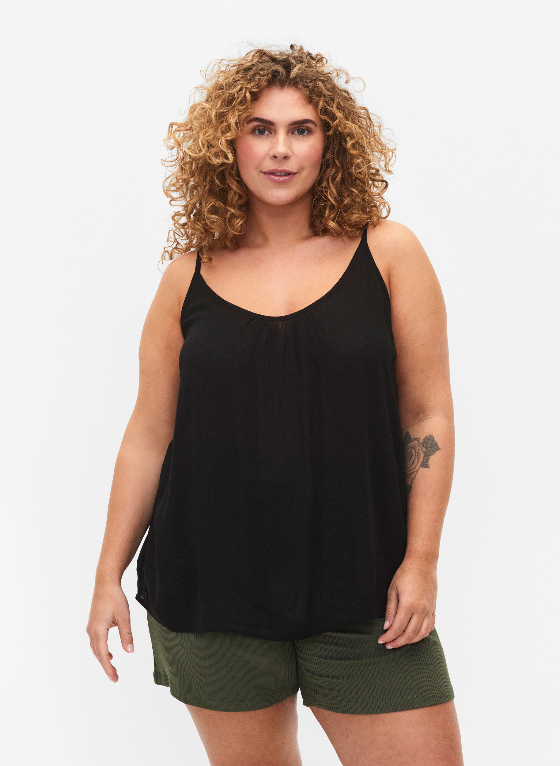 Strap top in viscose, Black, Model