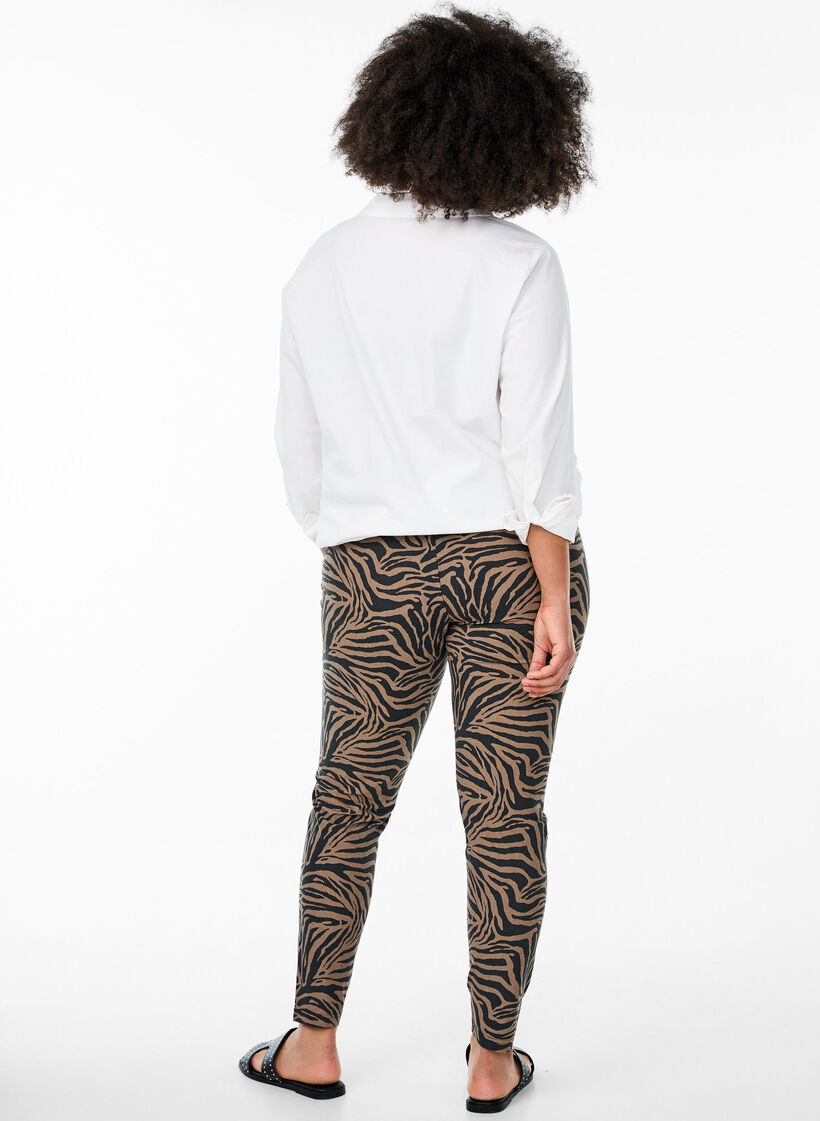 Viscose leggings with zebra print, Brown, Model image number 2