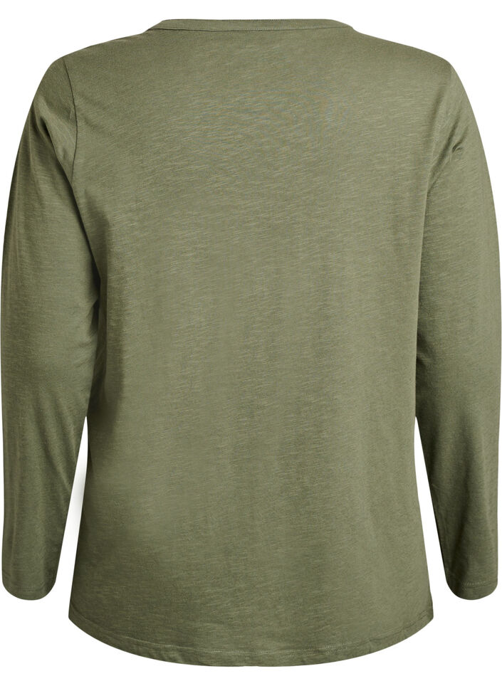 Long-sleeved t-shirt with V-neck and buttons, Green, Packshot image number 1