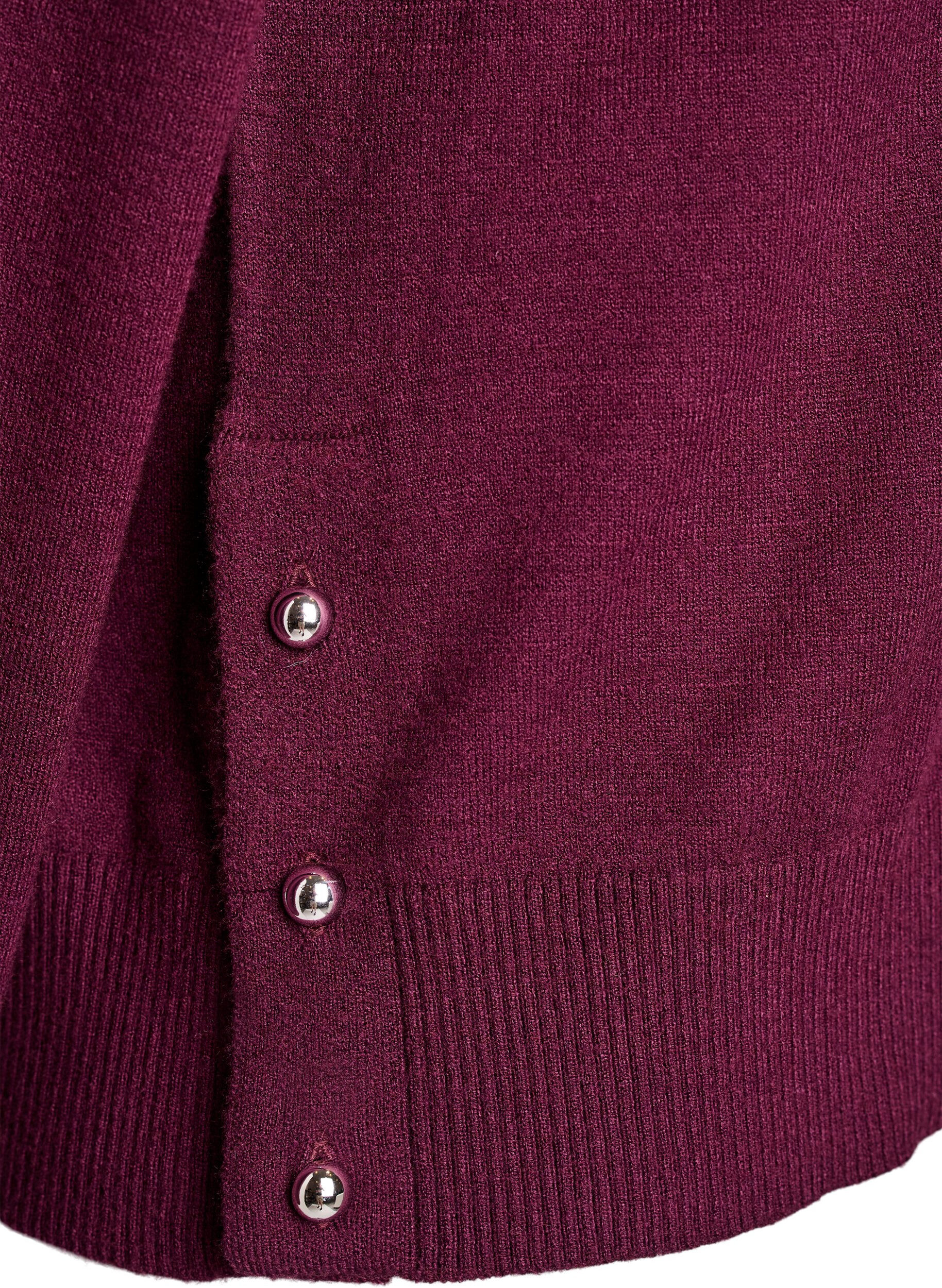 Zizzifashion Knitted blouse with turtleneck and side buttons, Dark Bordeaux, Packshot image number 3
