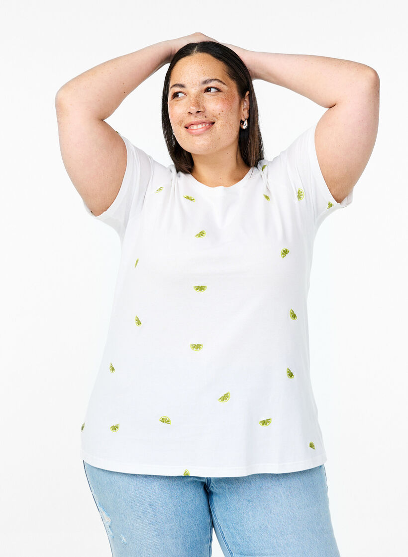 T-shirt in organic cotton with embroidered motifs, White, Model image number 0