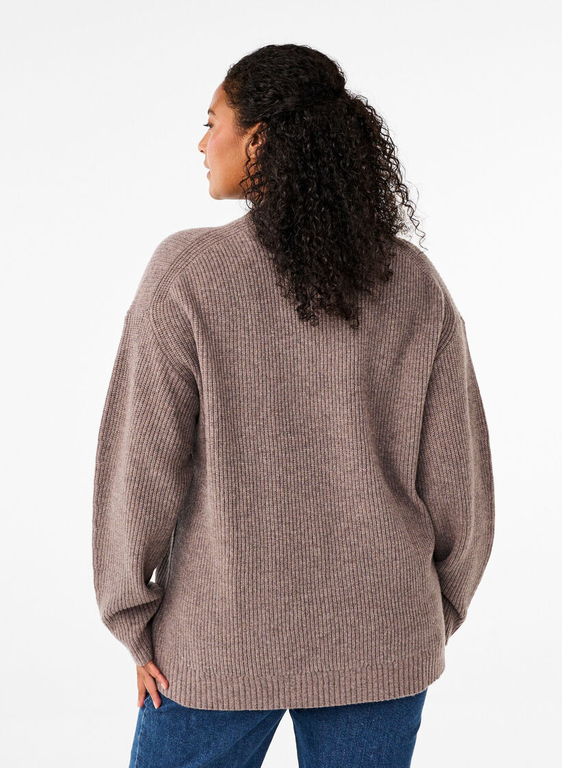 Loose knitted merino wool sweater, Desert Taupe Mel., Model image number 1