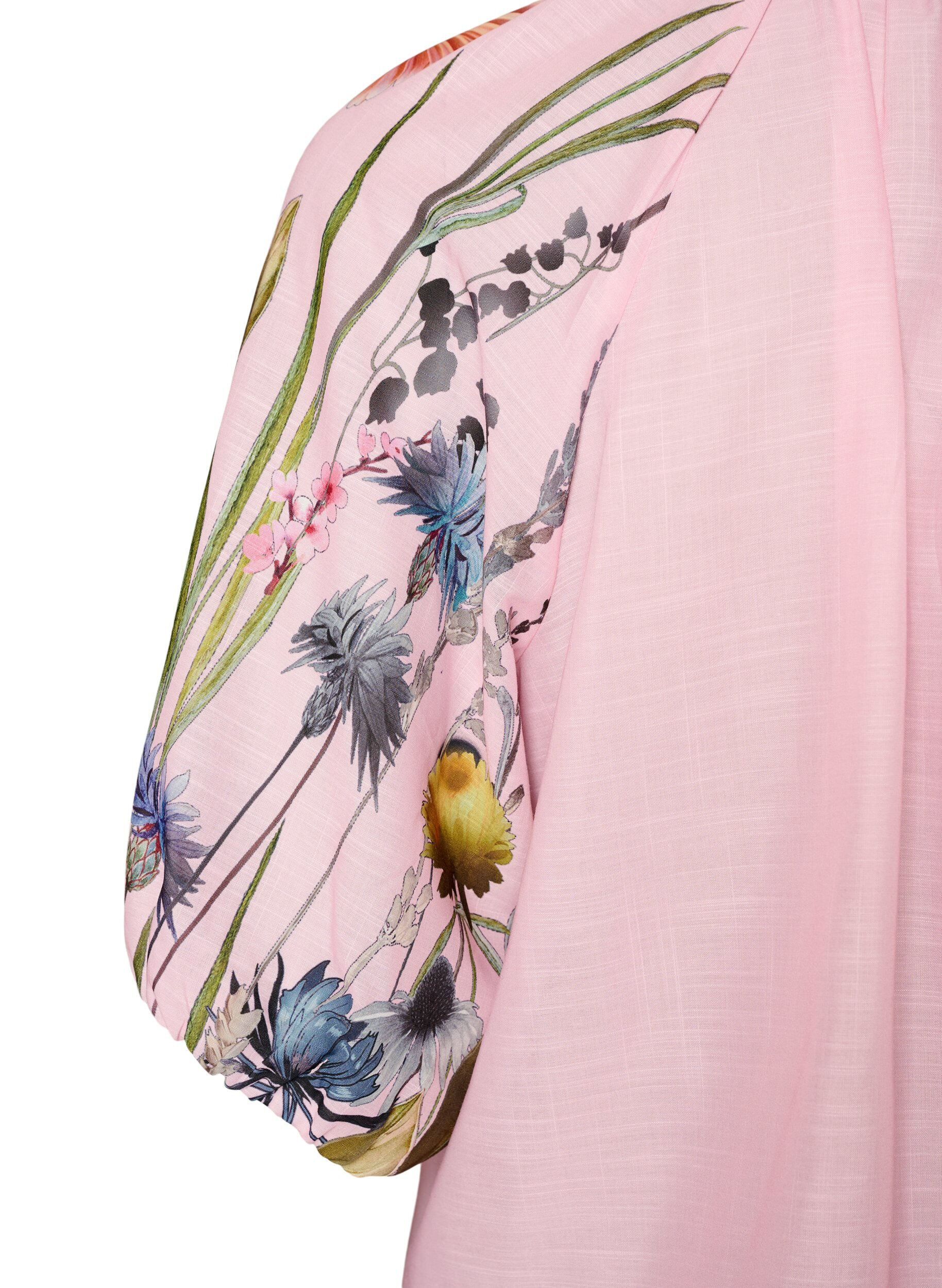 Zizzifashion Blouse with tie detail and floral print sleeves, Pink, Packshot image number 3