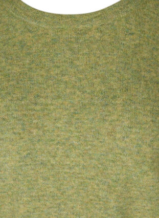 Melange knit sweater with puff sleeves, Green Olive Mel., Packshot image number 2