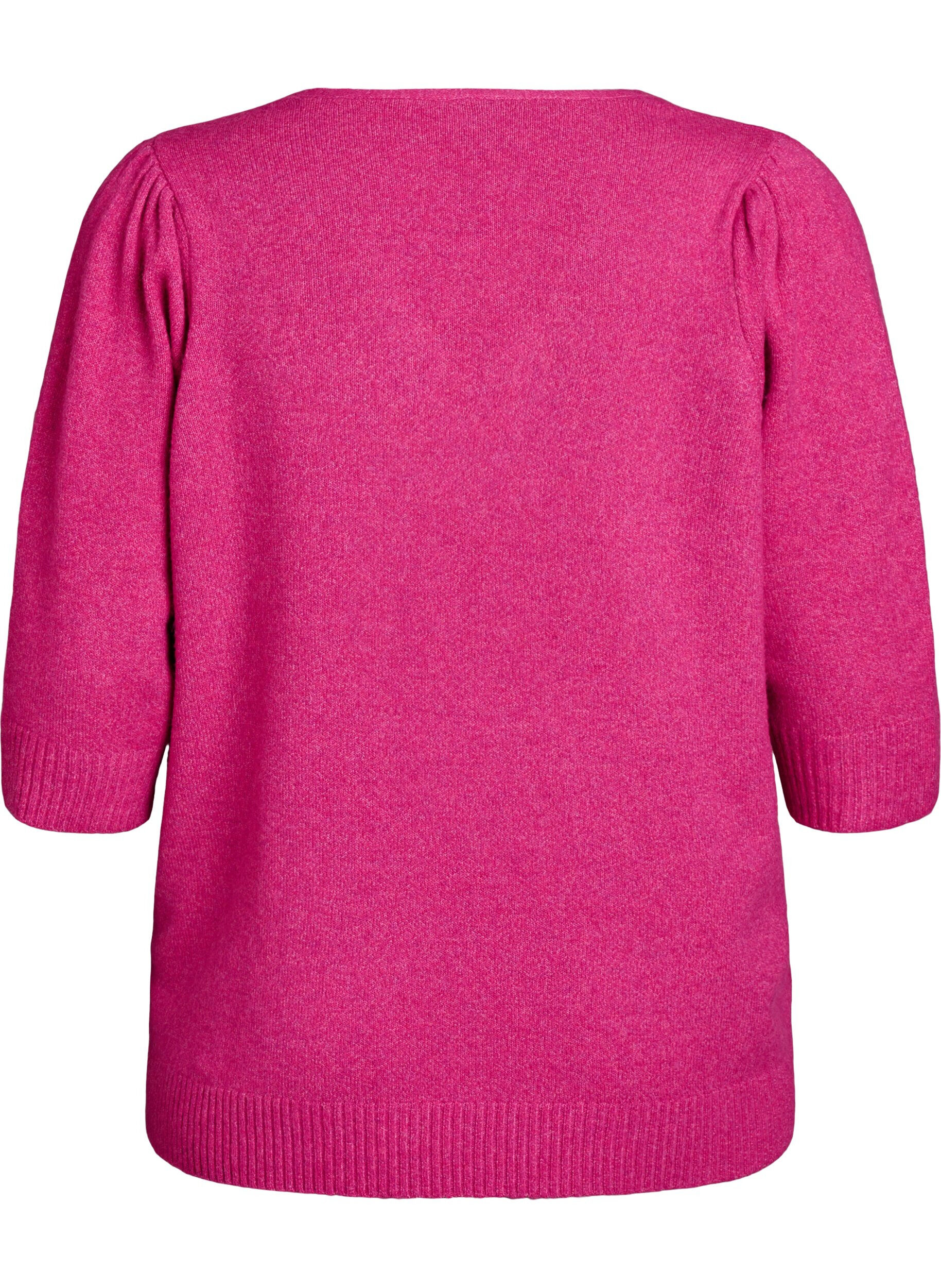 Zizzifashion Knitted blouse with embroidered flowers, R. Rose Mel. Comb, Packshot image number 1