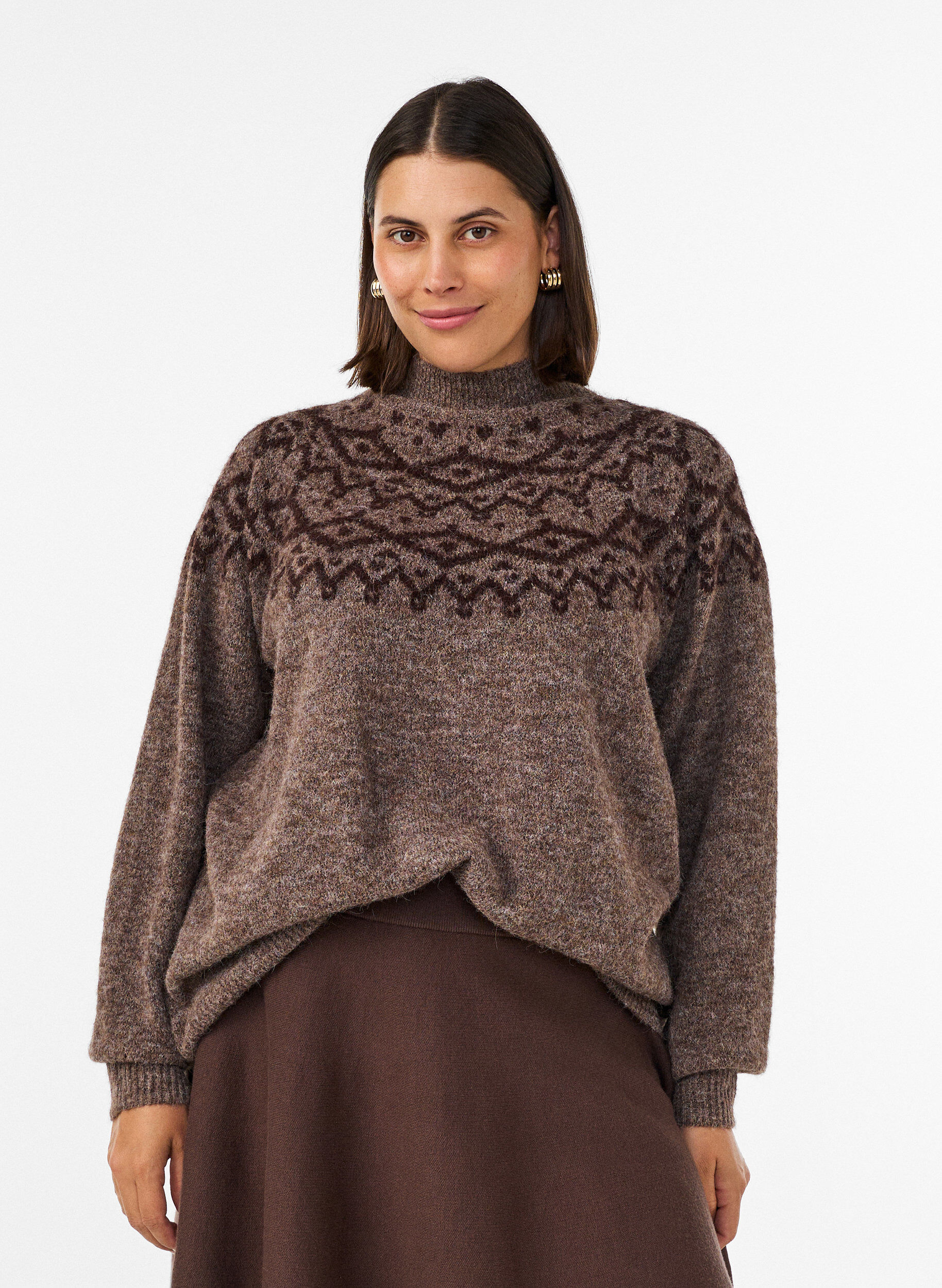 Jumper with Nordic pattern, Brown, Model