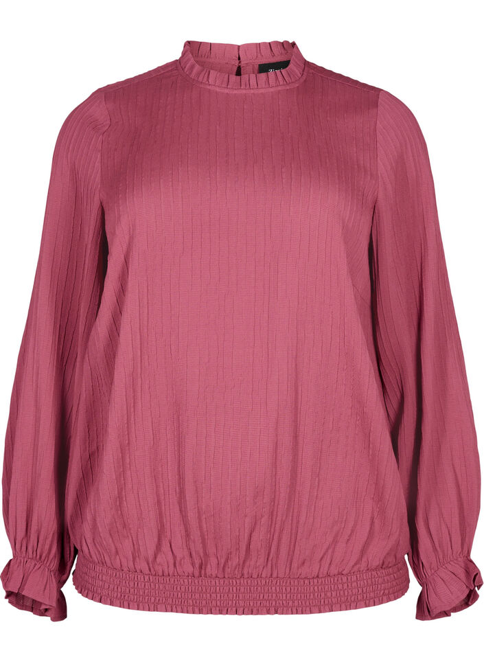 Smock blouse with ruffles and texture, Dry Rose, Packshot image number 0