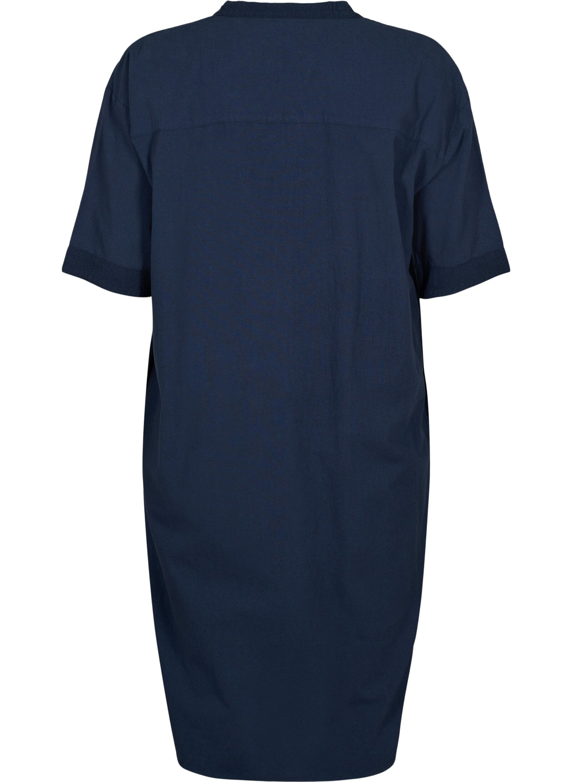 Zizzifashion FLASH - Short sleeved midi dress in cotton, Navy Blazer, Packshot image number 1