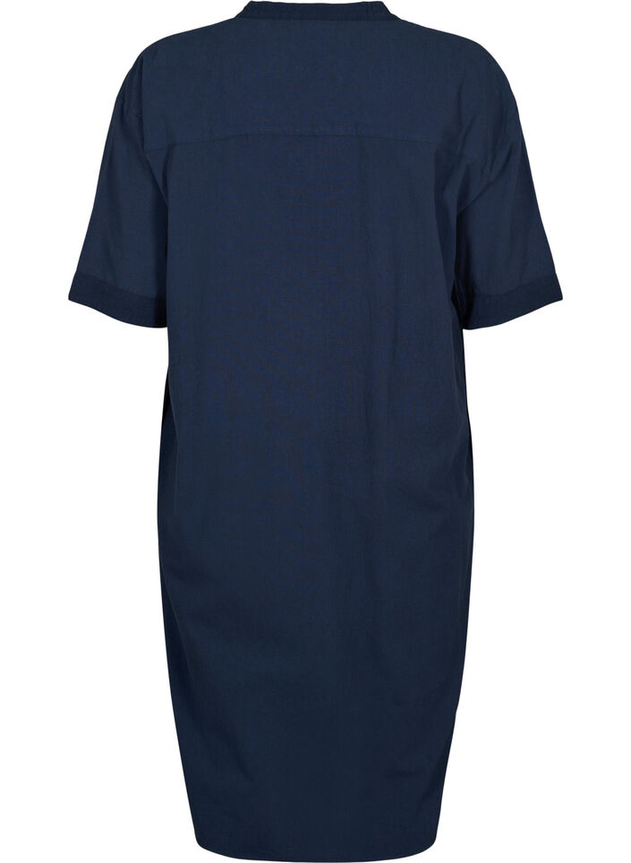 FLASH - Short sleeved midi dress in cotton, Navy Blazer, Packshot image number 1