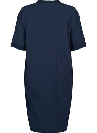 FLASH - Short sleeved midi dress in cotton, Navy Blazer, Packshot image number 1