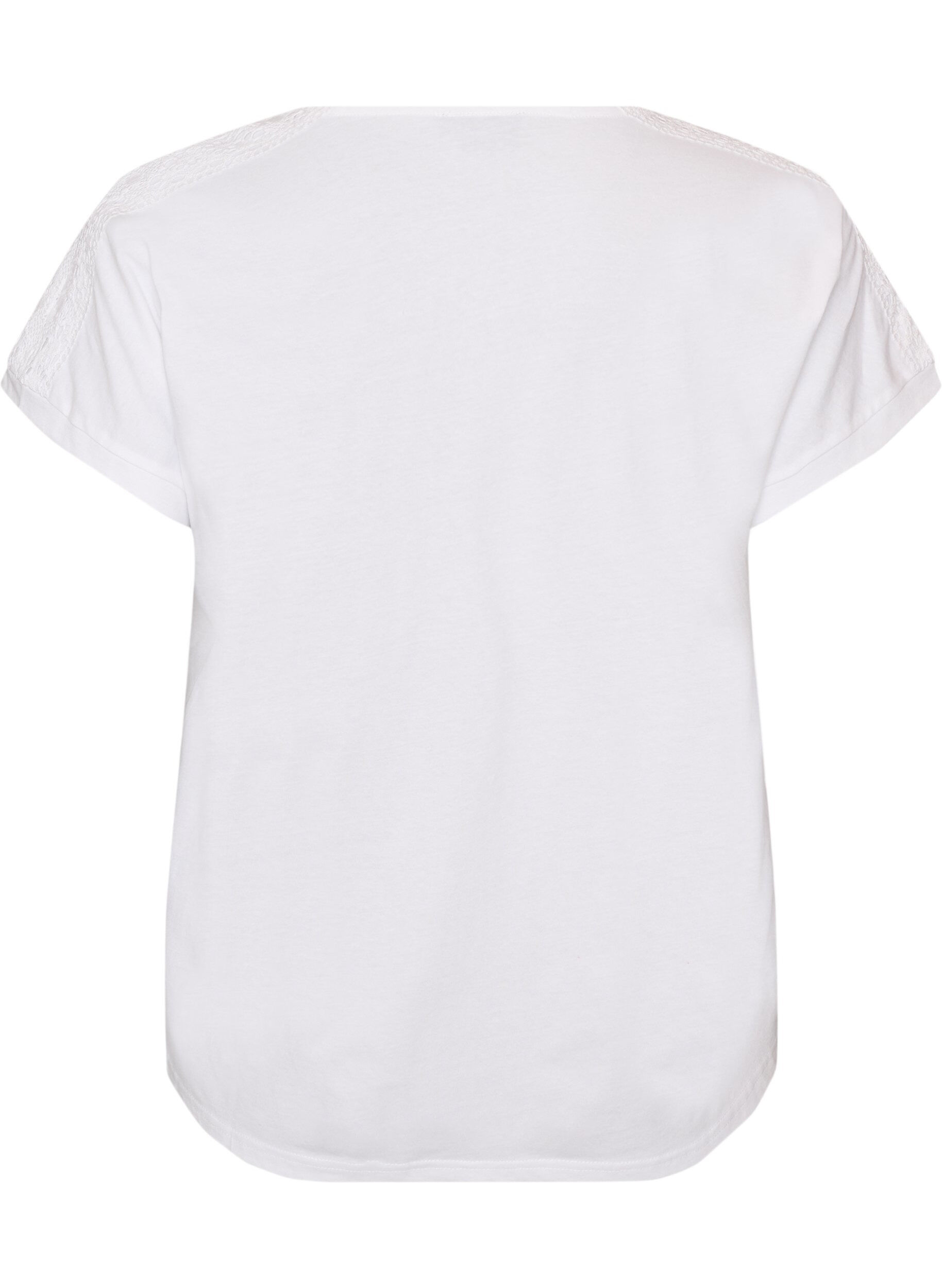Zizzifashion Cotton T-shirt with crochet detail, White, Packshot image number 1