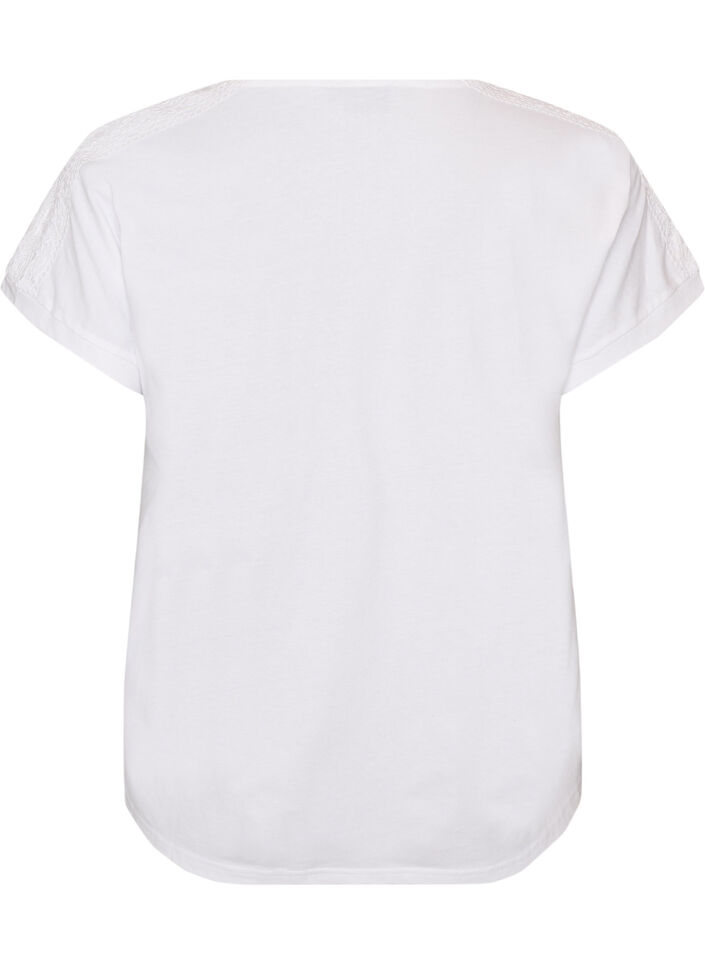 Cotton T-shirt with crochet detail, White, Packshot image number 1