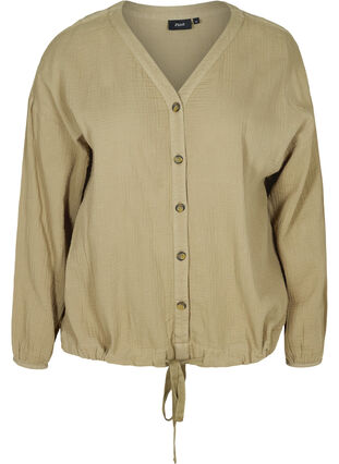Cotton shirt with adjustable bottom hem, Aloe, Packshot image number 0