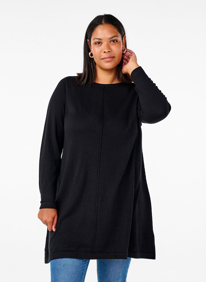 Knitted dress in cotton-viscose blend, Black, Model image number 0