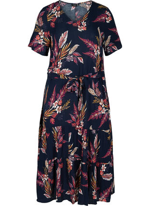 Short-sleeved midi dress in viscose, Indian Summer Flower, Packshot image number 0