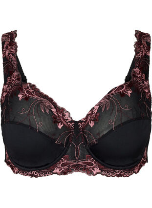 Underwired Emma bra with colored lace, Black Red Comb, Packshot image number 0