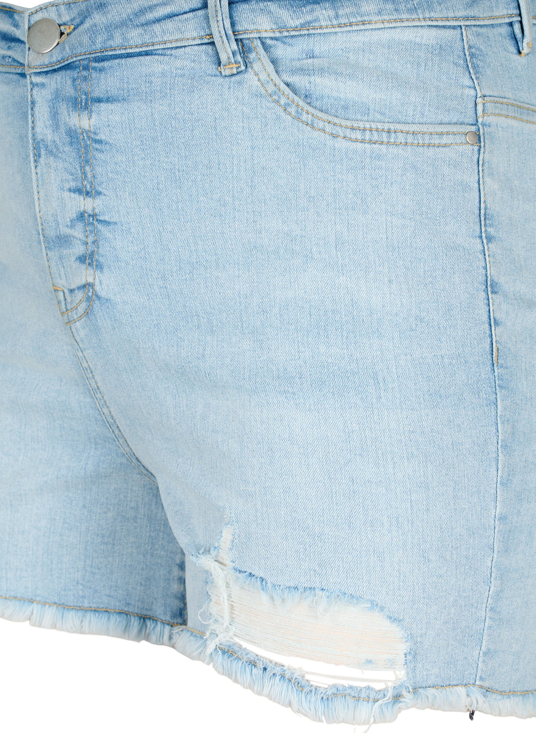 Zizzifashion Denim shorts with distressed details, Light Blue Denim, Packshot image number 2