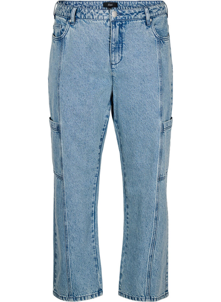 High-waisted cargo jeans, Light Blue, Packshot image number 0