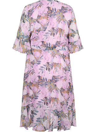 Floral wrap dress with 3/4-length sleeves, Orchid Bouquet AOP, Packshot image number 1