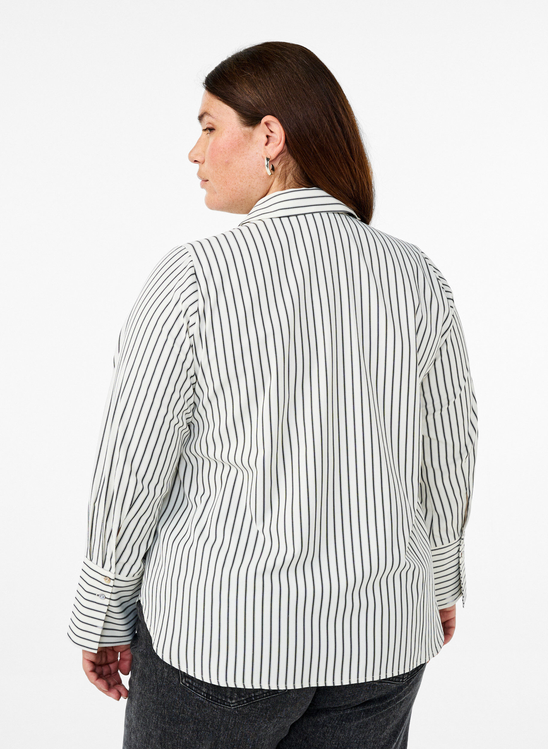 Zizzifashion Striped shirt with wide cuffs, White, Model image number 2