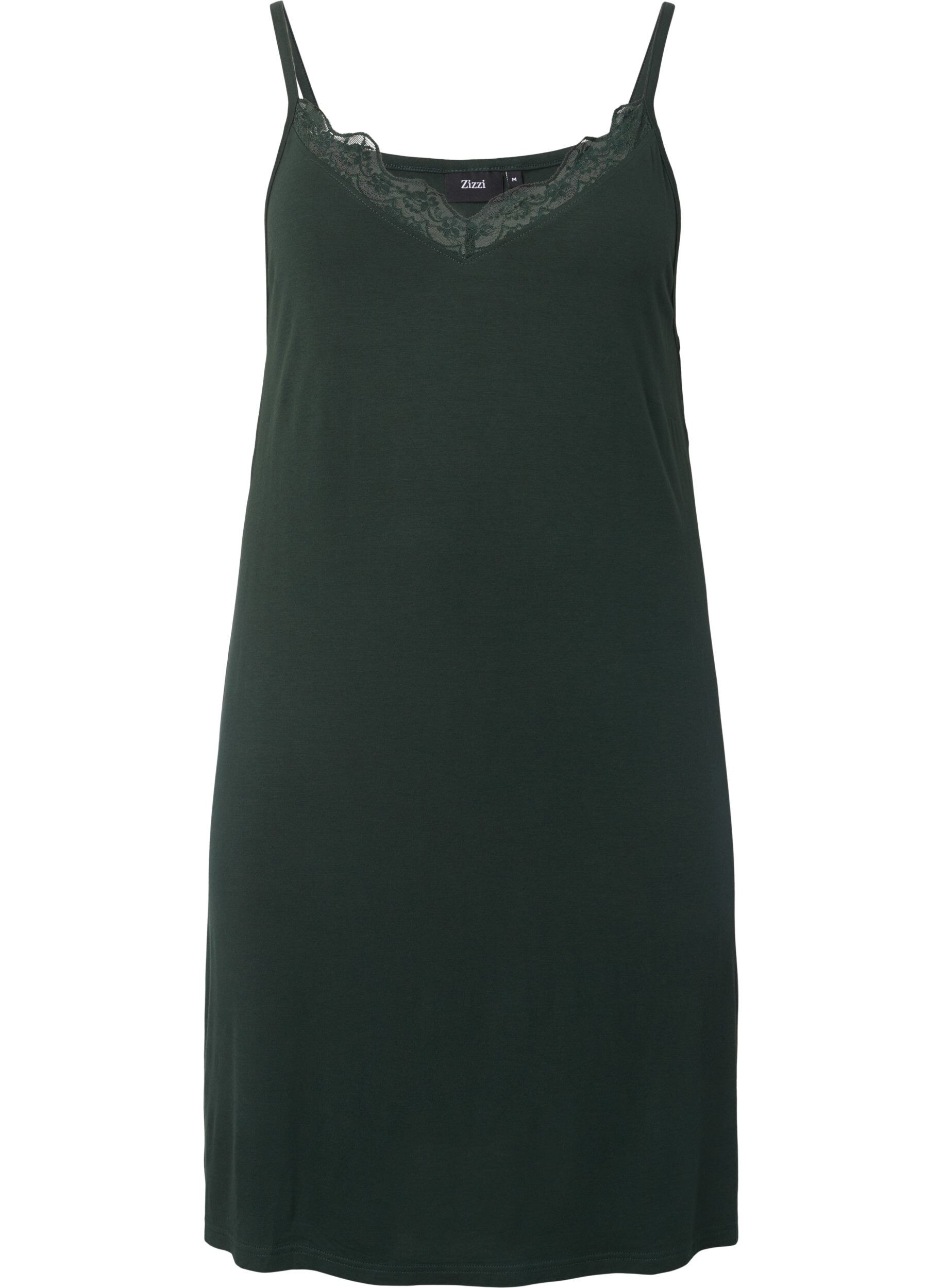 Zizzifashion Viscose nightgown with lace trim, Green, Packshot image number 0