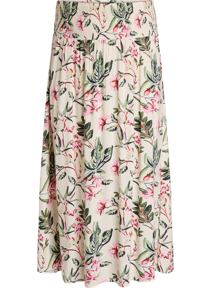 Viscose maxi skirt with smocking, Vanilla, Packshot image number 0