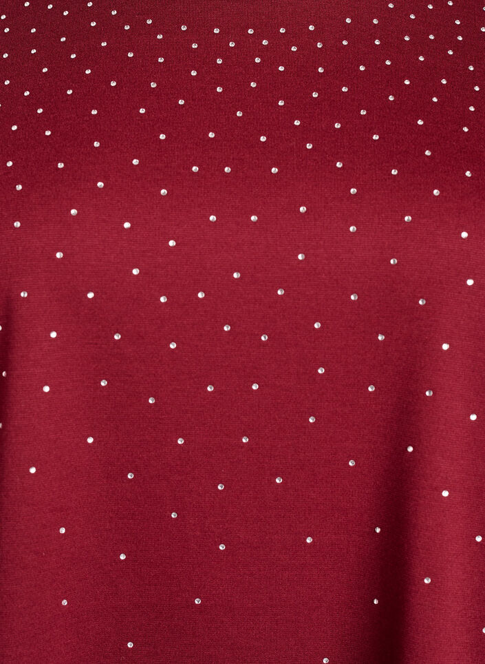 T-shirt with rhinestones and round neck, Dark Bordeaux, Packshot image number 2
