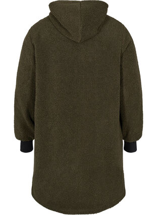 Long teddy jacket with hood and pockets, Ivy Green, Packshot image number 1