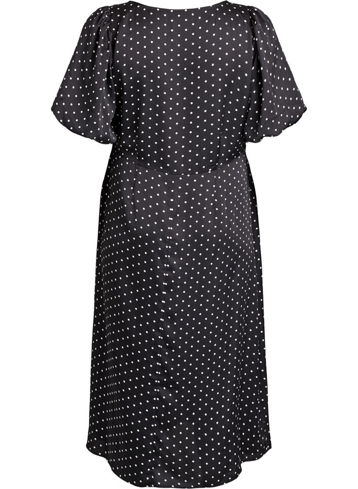 Polka dot midi dress with square neckline, Black, Packshot image number 1