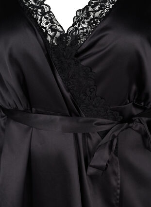 Dressing gown with lace, Black, Packshot image number 2