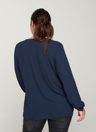 Shirt with a V-neck and buttons, Navy Blazer, Model image number 1