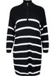 Striped knit dress with zipper, Black w.Cloud Dancer, Packshot image number 0