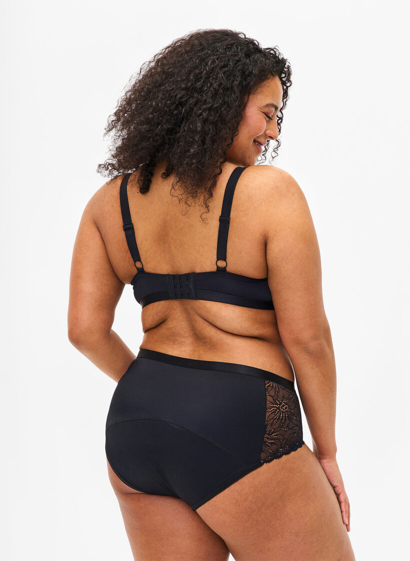 Period panties with lace and regular waist, Black, Model image number 1