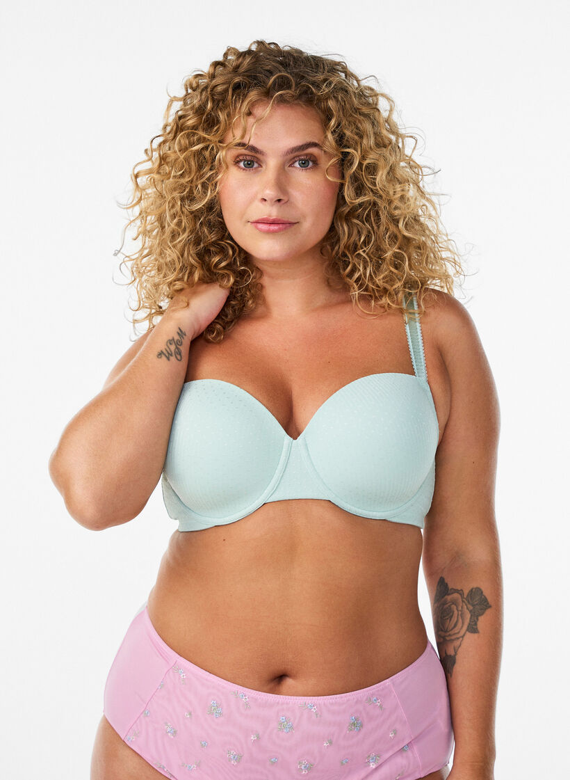 Moulded microfibre bra with a dobby texture, Green, Model image number 0