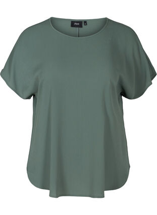 Blouse with short sleeves and a round neckline, Balsam Green, Packshot image number 0