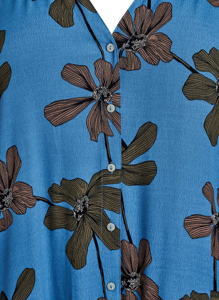 Printed viscose midi dress with long sleeves, Blue, Packshot image number 2