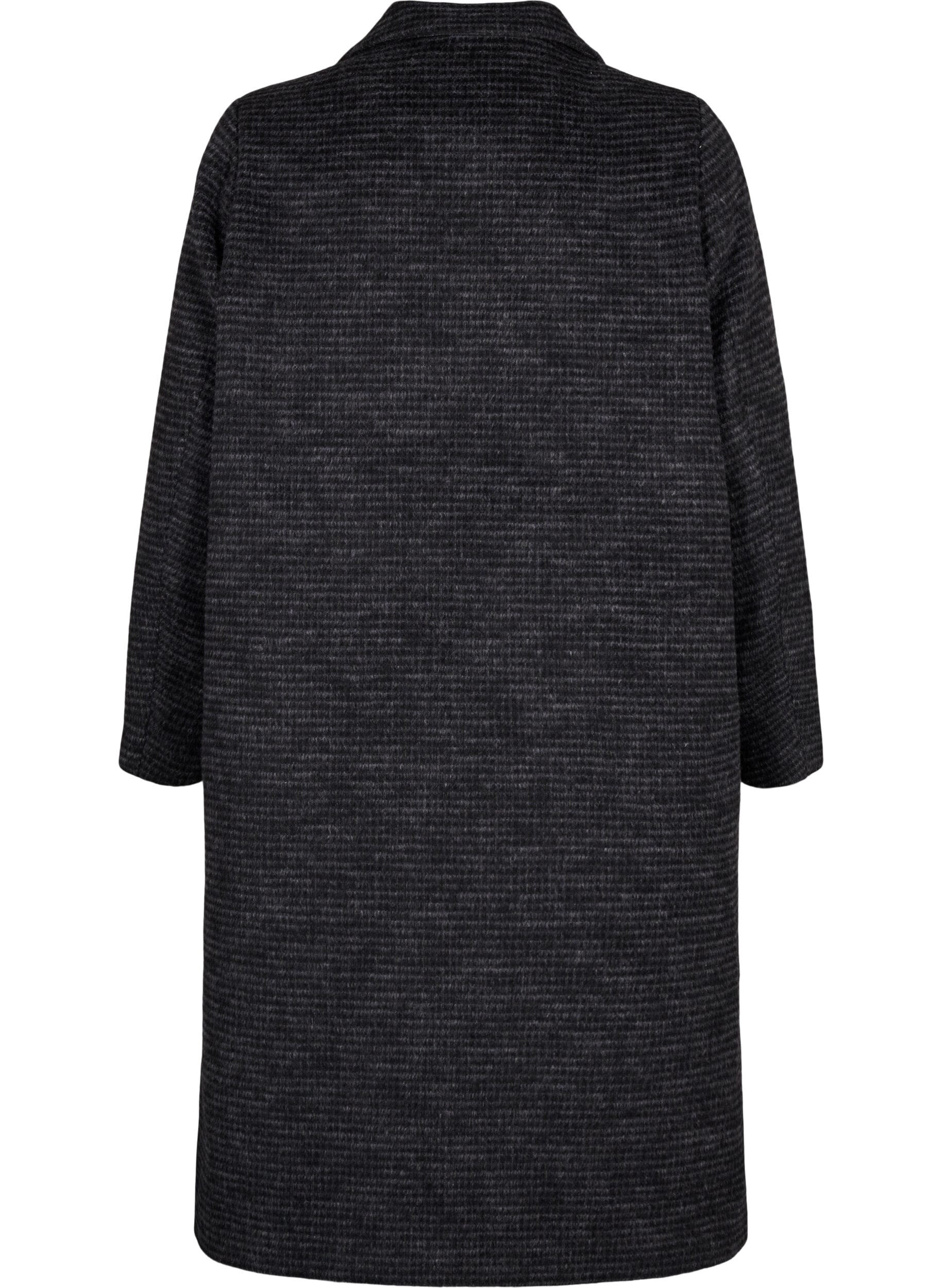 Zizzifashion Checked wool coat with a brushed texture, Black Comb, Packshot image number 1
