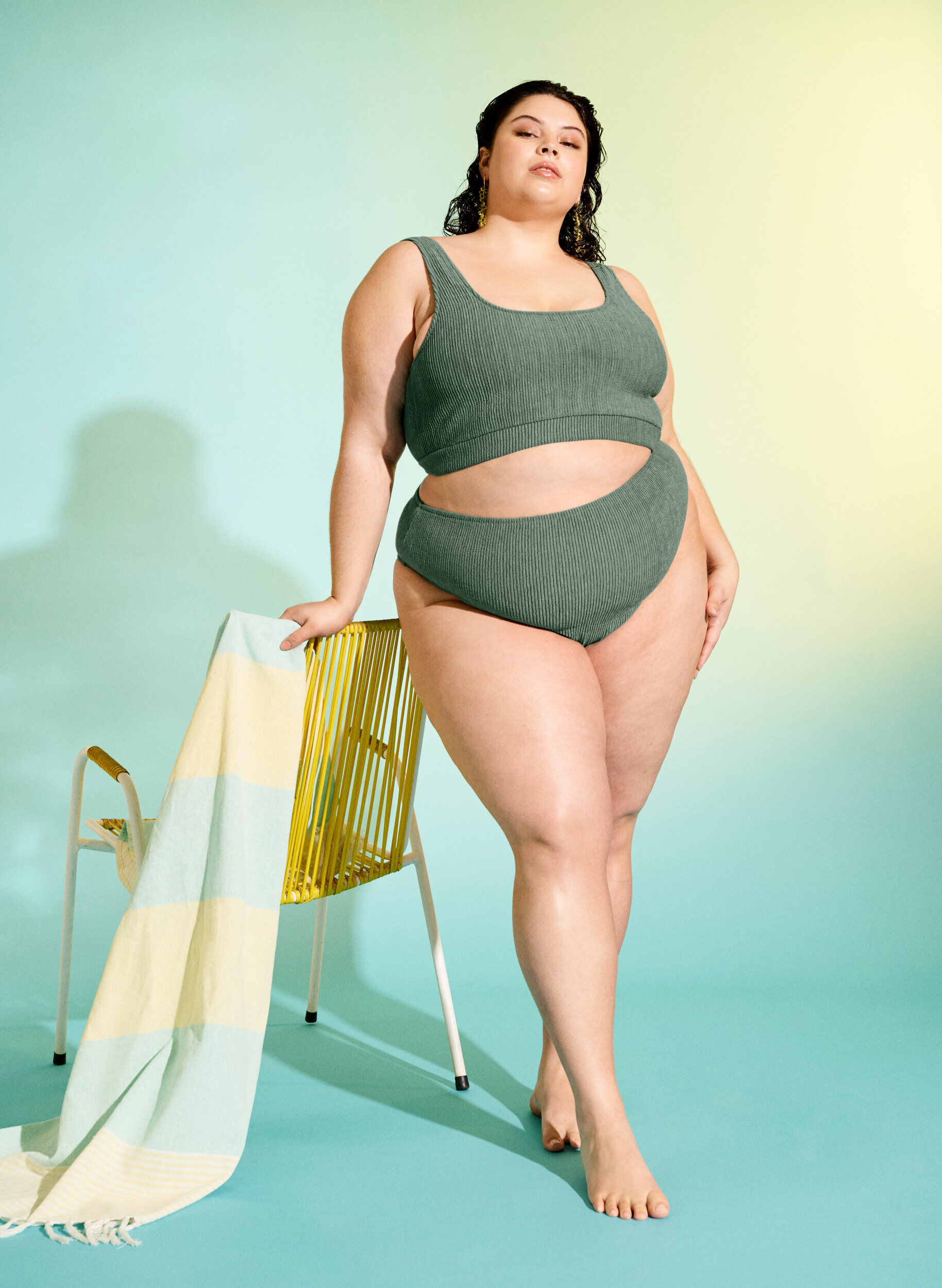 Zizzifashion Bikini briefs with crepe structure, Green, Image image number 0