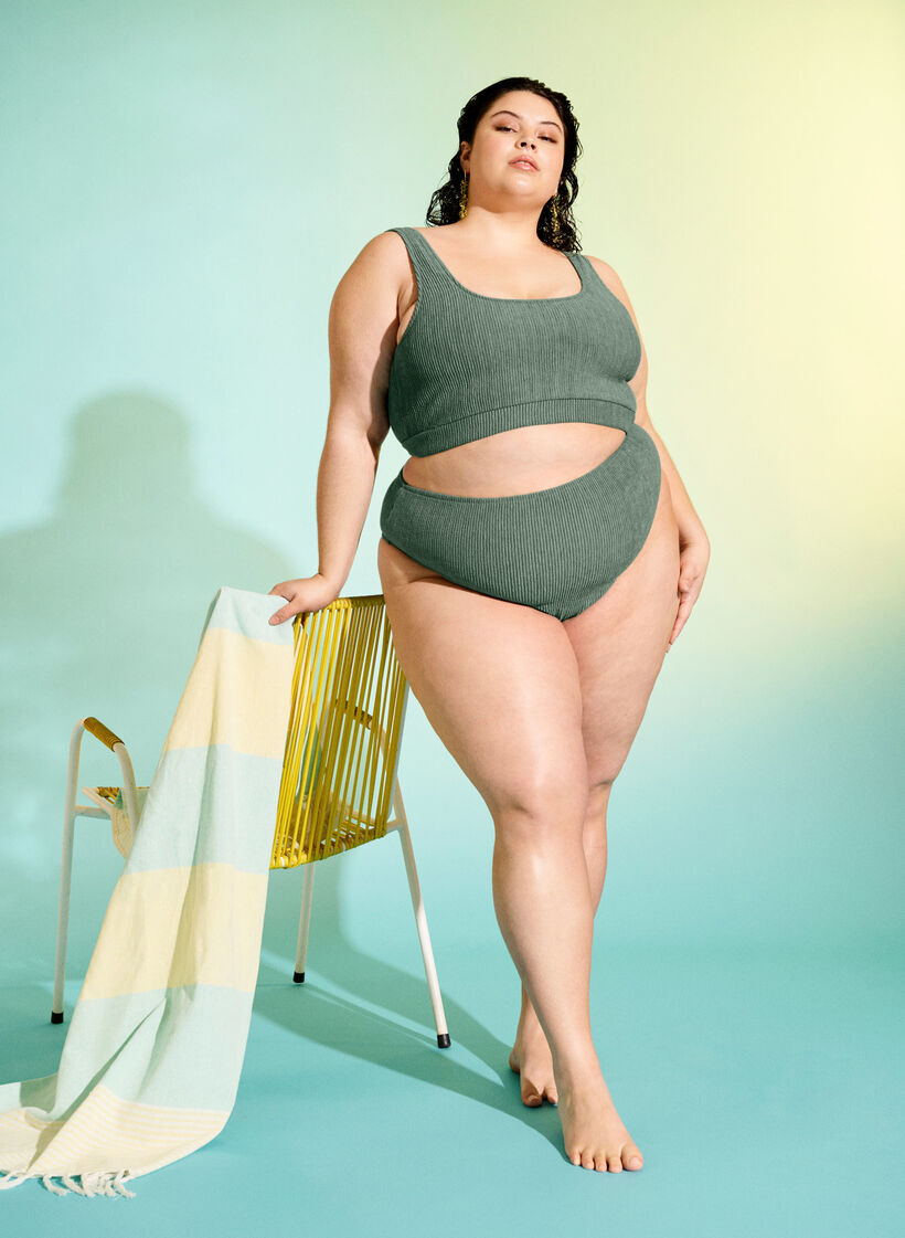 Bikini briefs with crepe structure, Green, Image image number 0