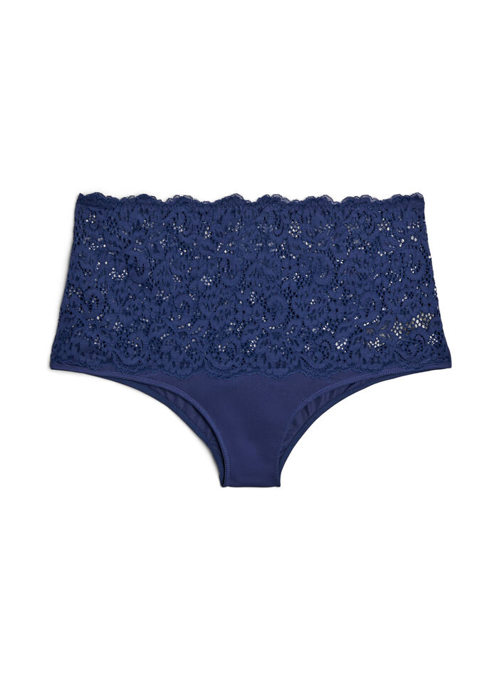 High-waisted hipster briefs with lace, Medieval Blue, Packshot image number 0
