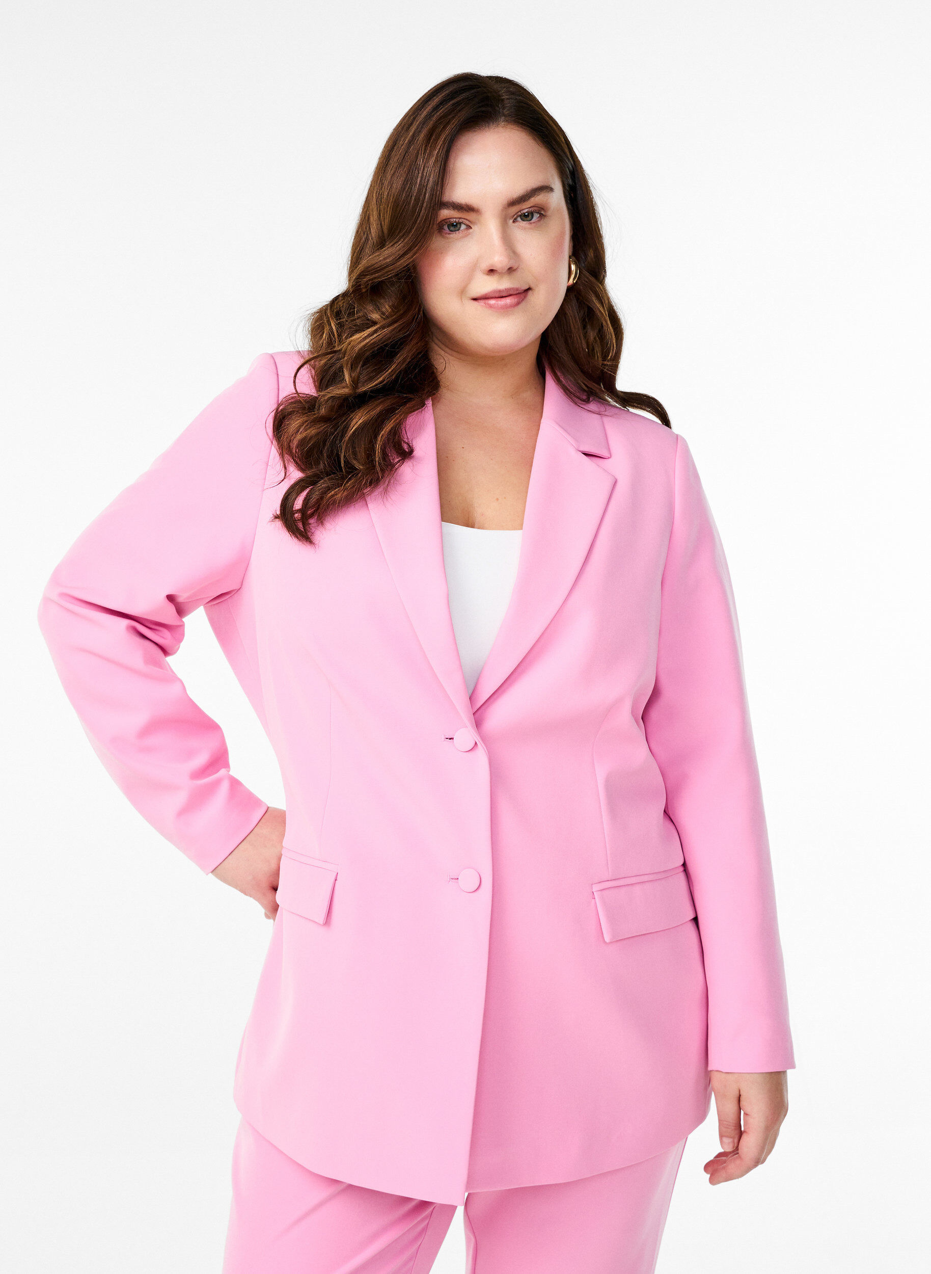 Zizzifashion Classic blazer with button closure, Pink, Model image number 0
