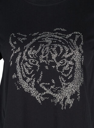 T-shirt in organic cotton with rhinestones, Black , Packshot image number 2