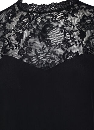 Long-sleeved viscose blouse with lace, Black, Packshot image number 2