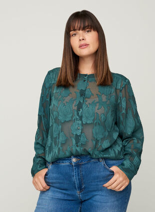 Transparent patterned shirt, Darkest Spruce, Model image number 0