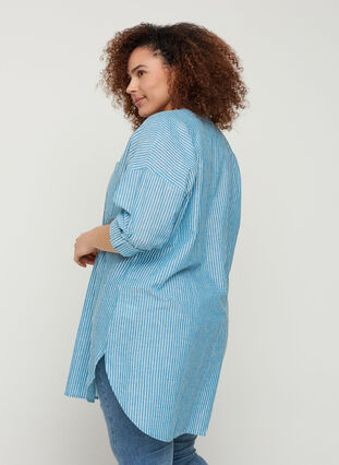 Striped shirt in 100% cotton, Blue Stripe, Model image number 1