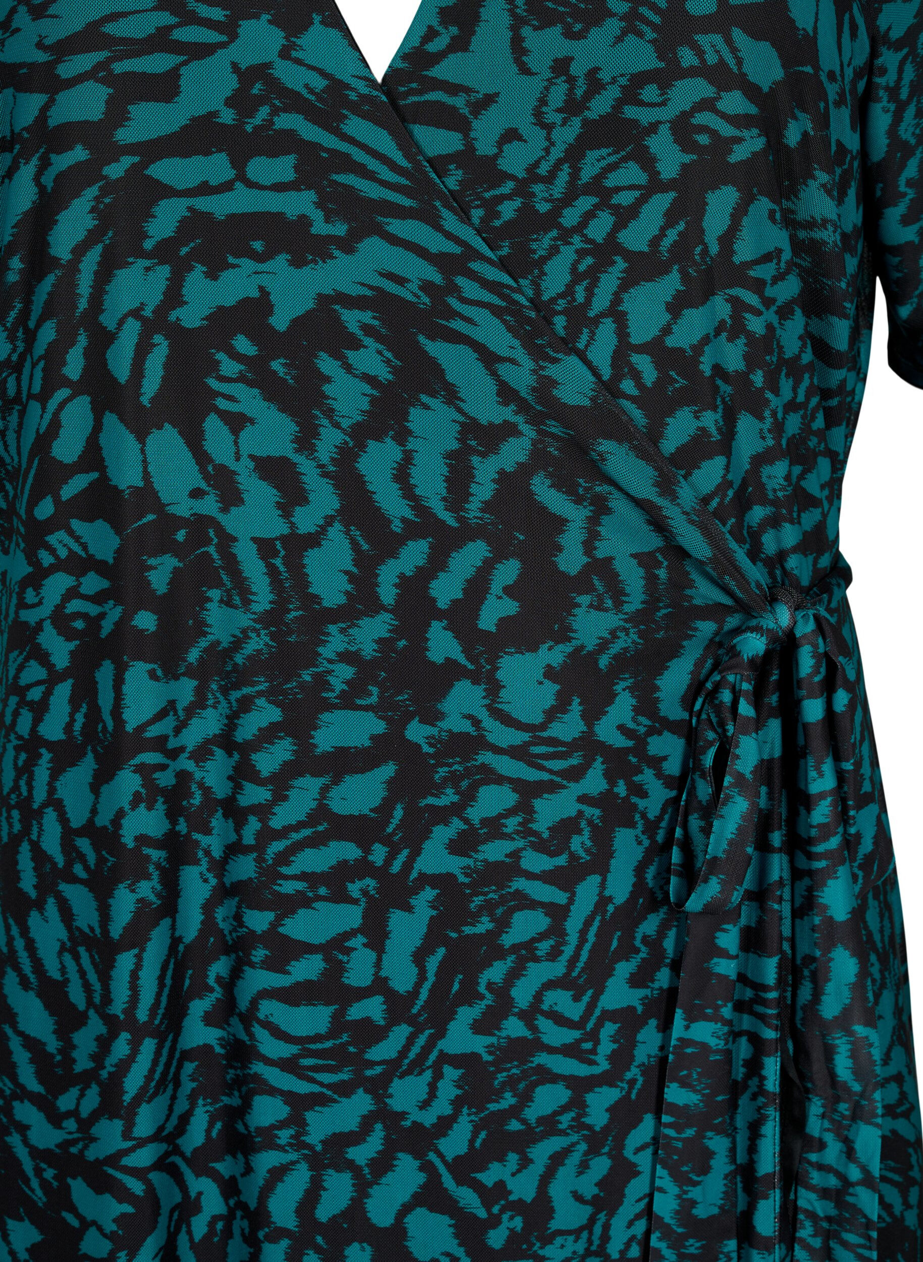 Zizzifashion Printed wrap midi dress, Black Green AOP, Packshot image number 2