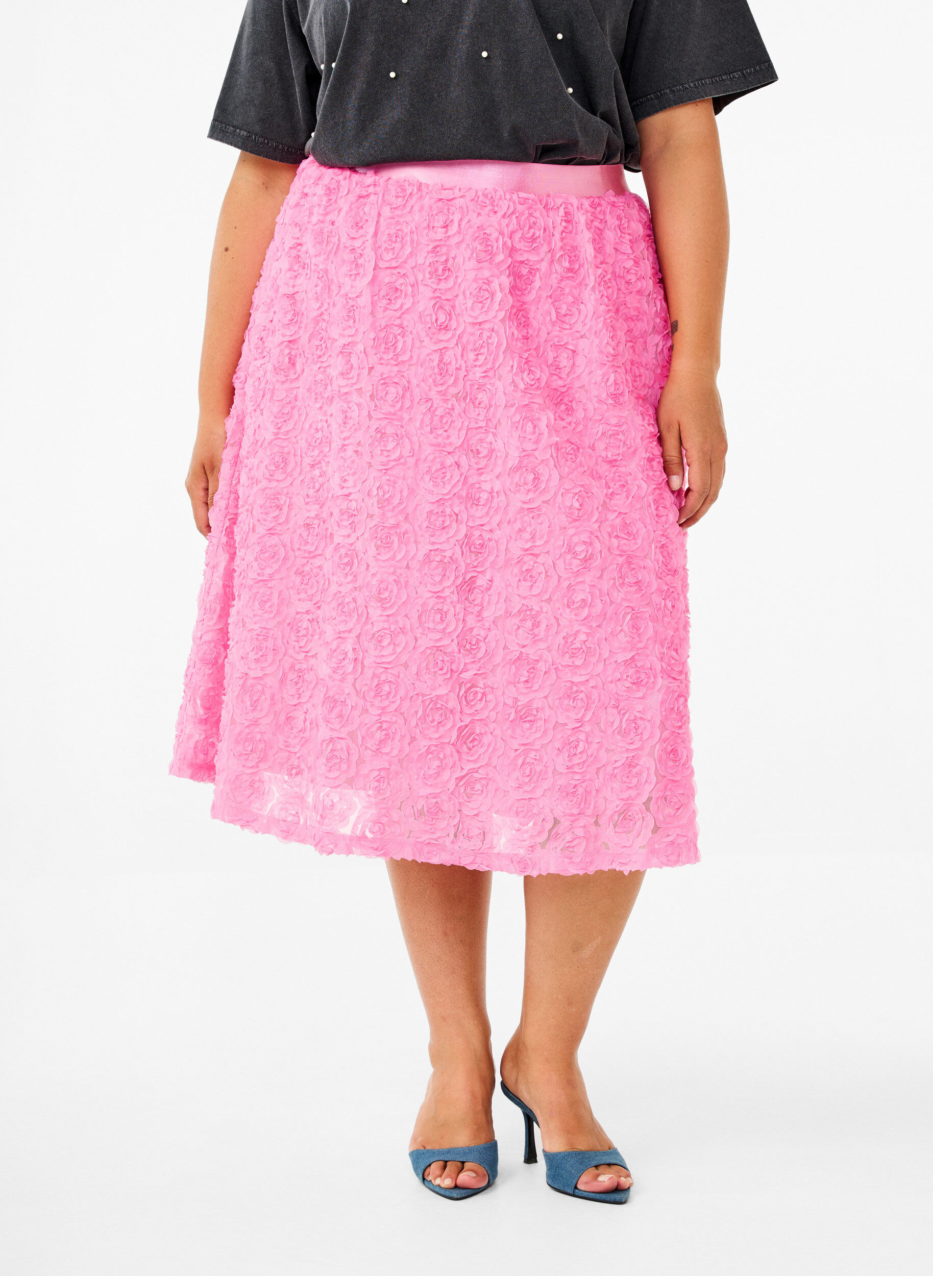 Zizzifashion Midi skirt with 3D flowers, Dianthus, Model image number 2