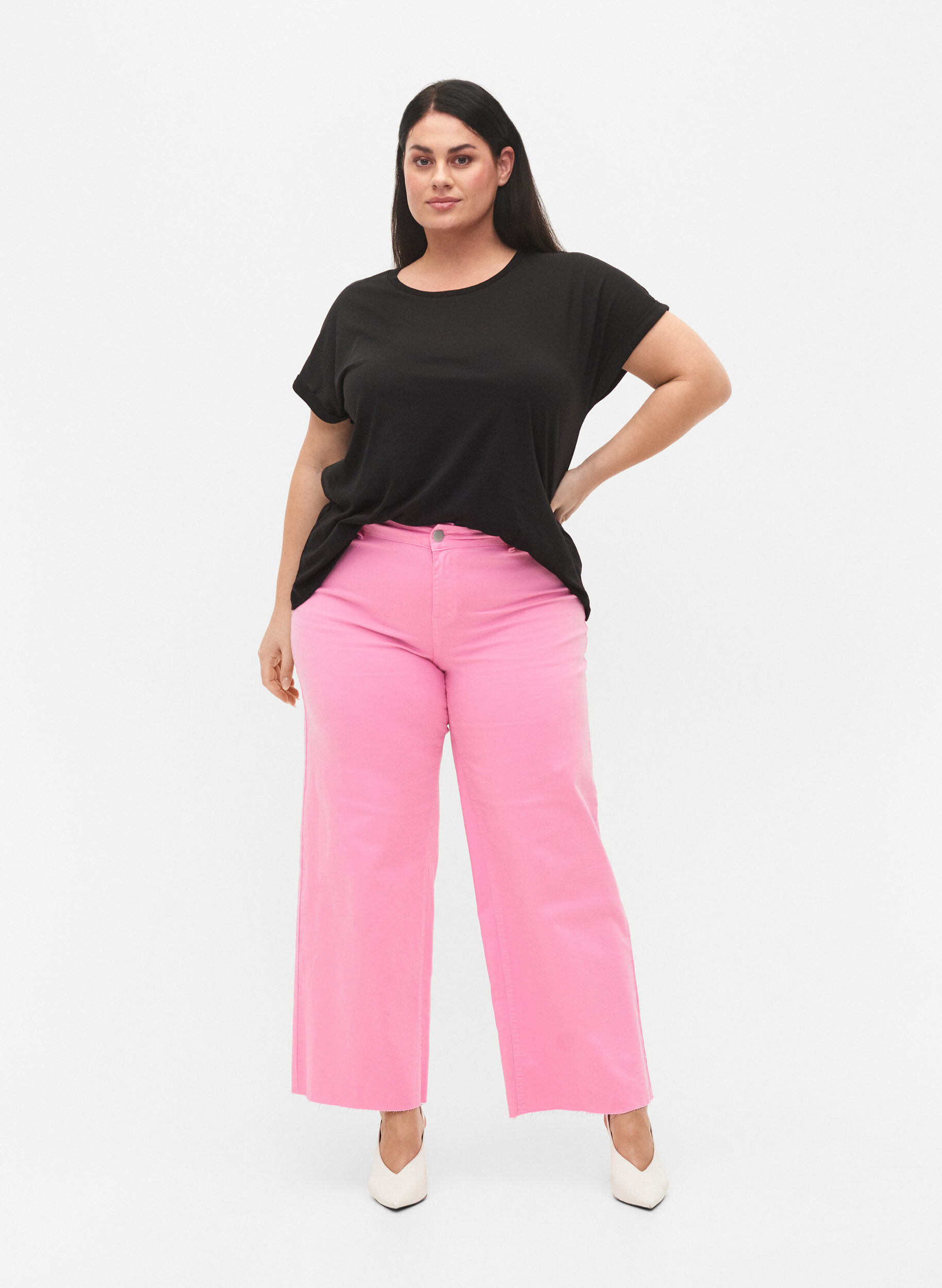 Zizzifashion 	 Flared jeans with high waist, Pink, Model image number 0