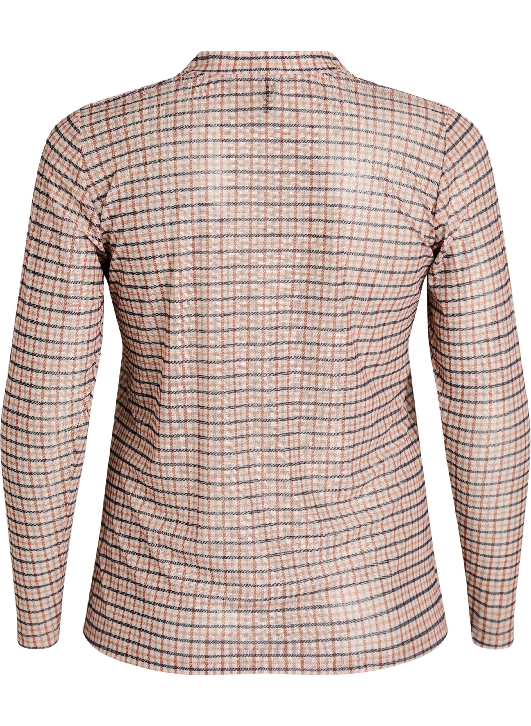 ZizzifashionChecked mesh blouse, Beige, Packshot image number 1