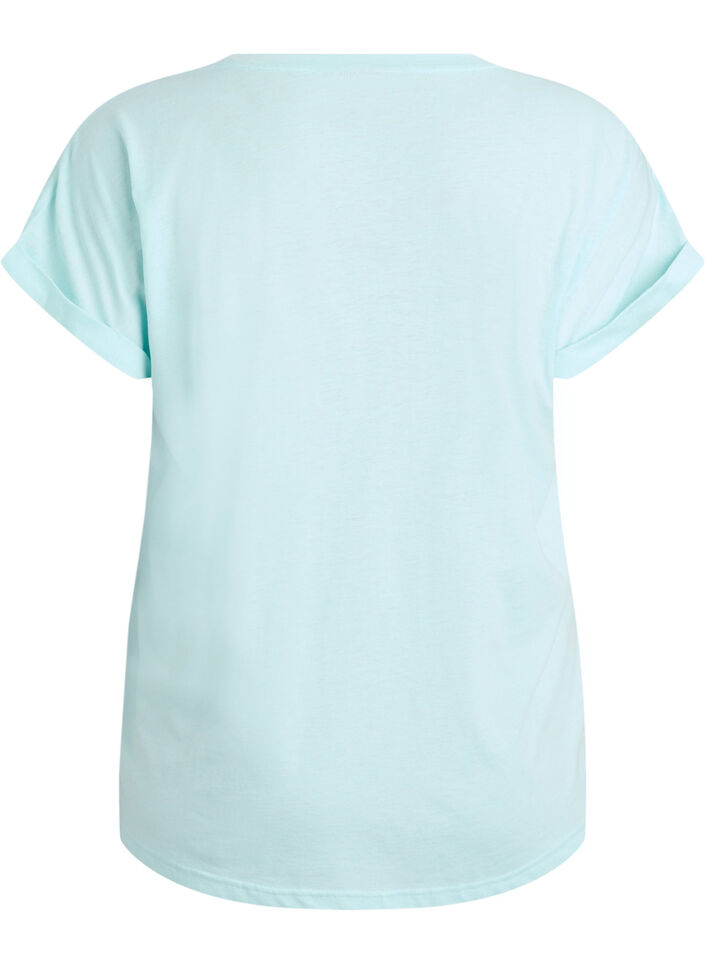 Short sleeved cotton blend t-shirt, Turquoise, Packshot image number 1